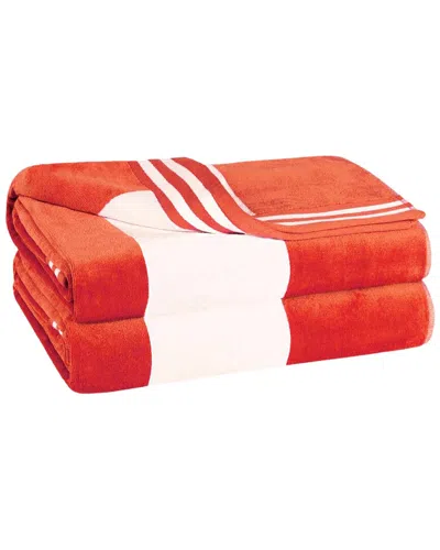 Superior Set Of 2 Cabana Stripe Oversized Cotton Beach Towels In Red