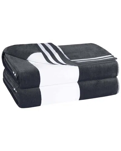 Superior Set Of 2 Cabana Stripe Oversized Cotton Beach Towels In Black