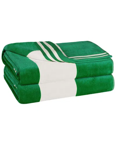 Superior Set Of 2 Cabana Stripe Oversized Cotton Beach Towels In Green