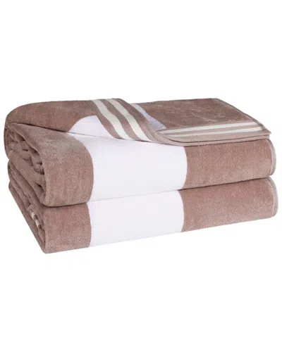 Superior Set Of 2 Cabana Stripe Oversized Cotton Beach Towels In Brown