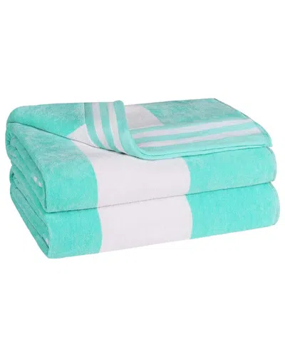 Superior Set Of 2 Cabana Stripe Oversized Cotton Beach Towels In Blue