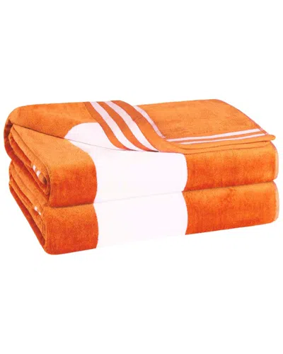 Superior Set Of 2 Cabana Stripe Oversized Cotton Beach Towels In Orange