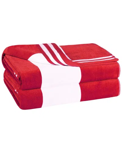 Superior Set Of 2 Cabana Stripe Oversized Cotton Beach Towels In Red