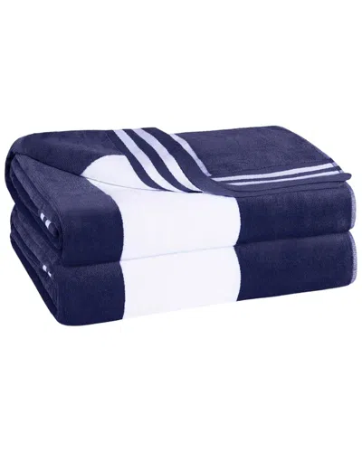 Superior Set Of 2 Cabana Stripe Oversized Cotton Beach Towels In Blue