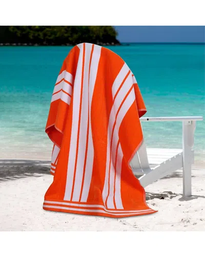 Superior Set Of 2 Cabana Stripe Oversized Cotton Beach Towels In Orange