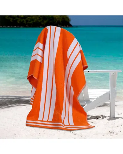 Superior Set Of 2 Cabana Stripe Oversized Cotton Beach Towels In Orange