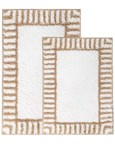 Superior Set Of 2 Inaya Striped Shag Washable Bath Rug In White