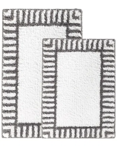 Superior Set Of 2 Inaya Striped Shag Washable Bath Rug In White