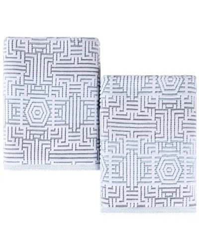 Superior Set Of 2 Jasper Cotton Modern Geometric Jacquard Plush Bath Sheets In White