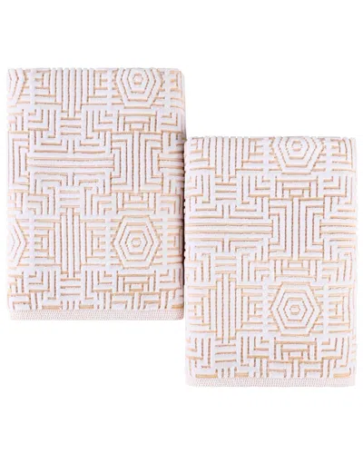 Superior Set Of 2 Jasper Cotton Modern Geometric Jacquard Plush Bath Sheets In Neutral