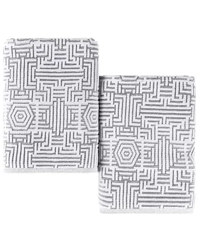 Superior Set Of 2 Jasper Cotton Modern Geometric Jacquard Plush Bath Sheets In Gray
