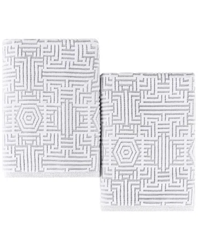 Superior Set Of 2 Jasper Cotton Modern Geometric Jacquard Plush Bath Sheets In Gray