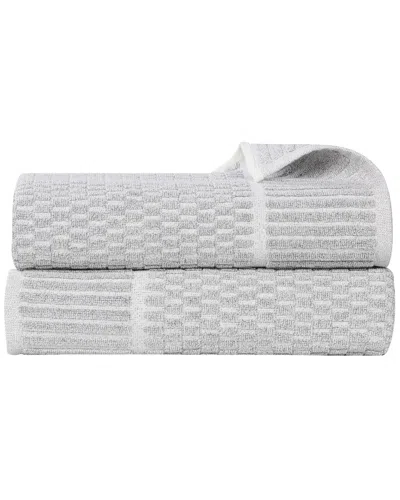 Superior Set Of 2 Juno Medium Weight Checkered Border Bath Sheets