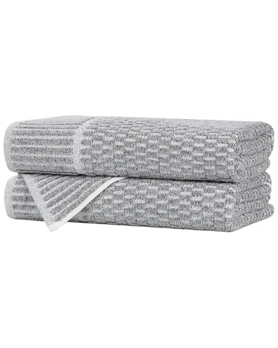 SUPERIOR SUPERIOR SET OF 2 JUNO MEDIUM WEIGHT CHECKERED BORDER BATH TOWELS