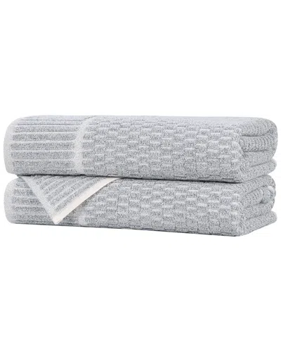 SUPERIOR SUPERIOR SET OF 2 JUNO MEDIUM WEIGHT CHECKERED BORDER BATH TOWELS