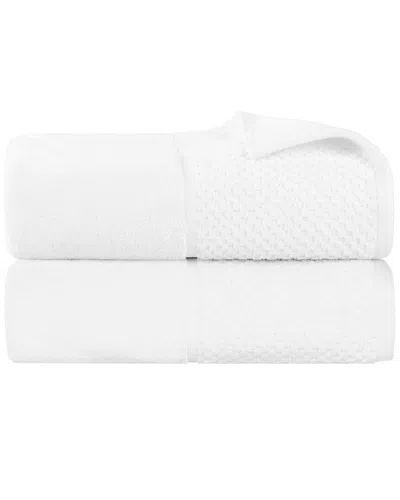 Superior Set Of 2 Lodie Cotton Plush Jacquard Solid & Two-toned Bath Sheets In White