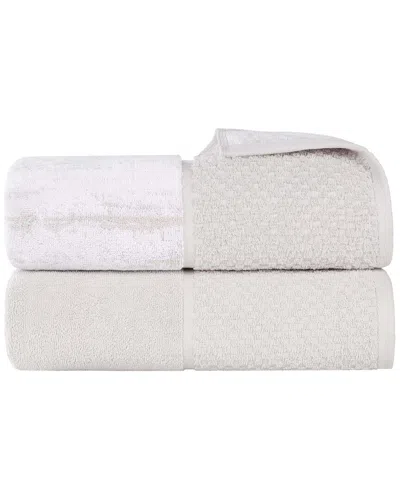 Superior Set Of 2 Lodie Cotton Plush Jacquard Solid & Two-toned Bath Sheets In Neutral