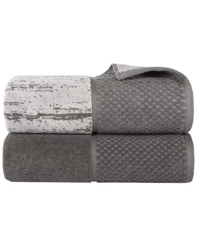Superior Set Of 2 Lodie Cotton Plush Jacquard Solid & Two-toned Bath Sheets In Gray
