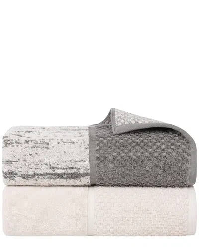 Superior Set Of 2 Lodie Cotton Plush Jacquard Solid & Two-toned Bath Sheets In Gray