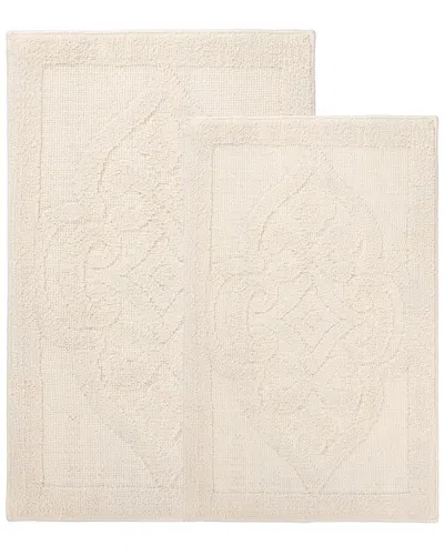 Superior Set Of 2 Medium Myra Medallion Washable Bath Rugs In Neutral