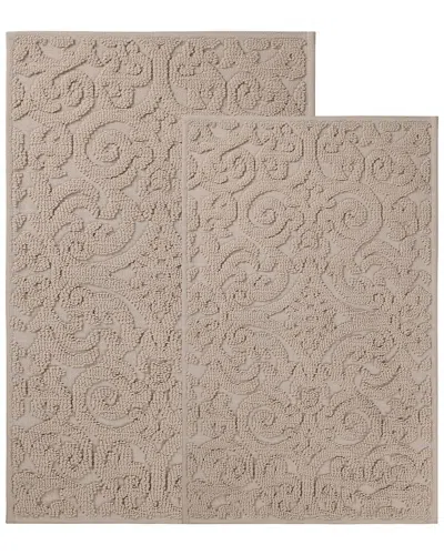 Superior Set Of 2 Medium Venere Floral Scroll Washable Bath Rugs In Neutral