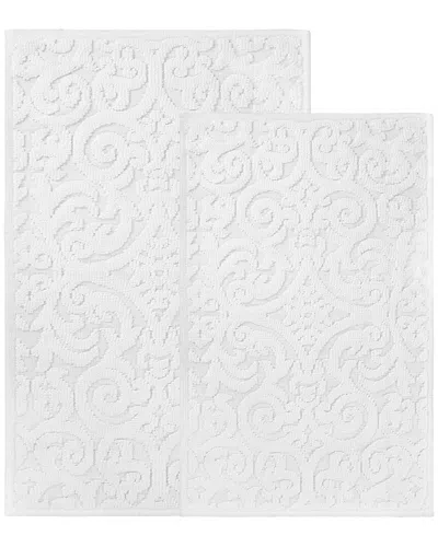 Superior Set Of 2 Medium Venere Floral Scroll Washable Bath Rugs In White