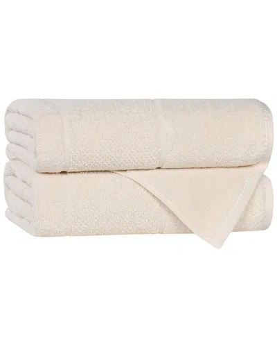 Superior Set Of 2 Mile Smart Twist Cotton Medium Weight Solid Broad Border  Bath Towels