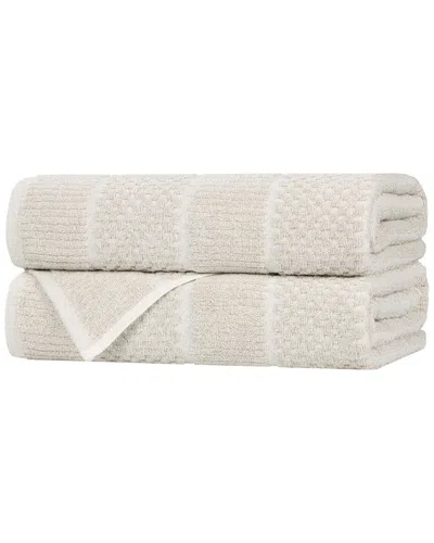 SUPERIOR SUPERIOR SET OF 2 NAPLES MEDIUM WEIGHT CHECKERED & RIBBED BATH TOWELS