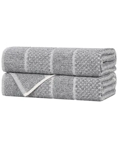 SUPERIOR SUPERIOR SET OF 2 NAPLES MEDIUM WEIGHT CHECKERED & RIBBED BATH TOWELS