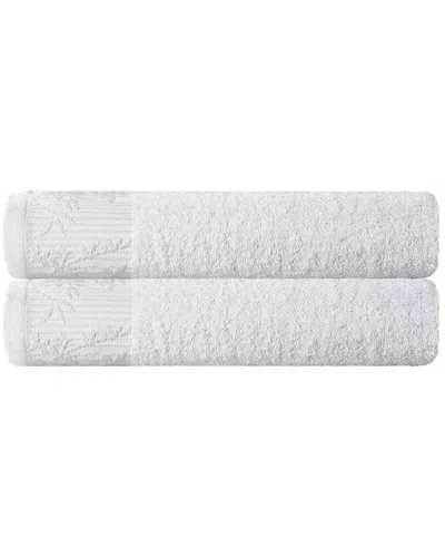 Superior Set Of 2 Wisteria Cotton Bath Towels With Floral Bohemian Embroidered  Jacquard Border