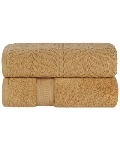 Superior Set Of 2 Zero Twist Cotton Elegant Chevron Soft Absorbent Assorted Bath Sheets In Yellow