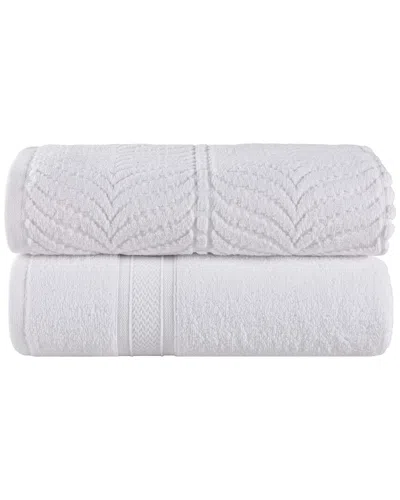 Superior Set Of 2 Zero Twist Cotton Elegant Chevron Soft Absorbent Assorted Bath Sheets In White