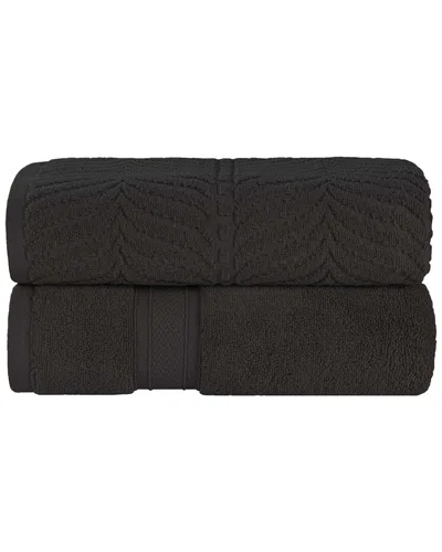 Superior Set Of 2 Zero Twist Cotton Elegant Chevron Soft Absorbent Assorted Bath Sheets In Black