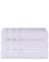 Superior Set Of 3 Brea Zero Twist Cotton Ribbed Geometric Border Plush Bath Towels