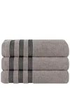 Superior Set Of 3 Brea Zero Twist Cotton Ribbed Geometric Border Plush Bath Towels