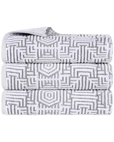 Superior Set Of 3 Jasper Cotton Modern Geometric Jacquard Plush Bath Towels In Gray