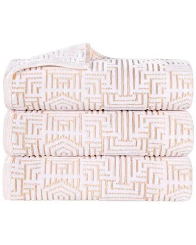 Superior Set Of 3 Jasper Cotton Modern Geometric Jacquard Plush Bath Towels In Orange