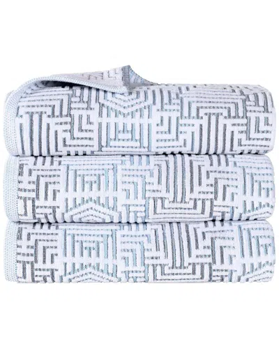 Superior Set Of 3 Jasper Cotton Modern Geometric Jacquard Plush Bath Towels In Multi