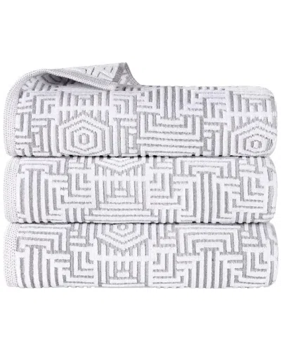 SUPERIOR SUPERIOR SET OF 3 JASPER COTTON MODERN GEOMETRIC JACQUARD PLUSH BATH TOWELS