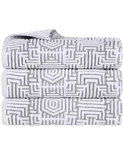 SUPERIOR SUPERIOR SET OF 3 JASPER COTTON MODERN GEOMETRIC JACQUARD PLUSH BATH TOWELS