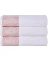Superior Set Of 3 Medallion Cotton Jacquard Textured Bath Towels