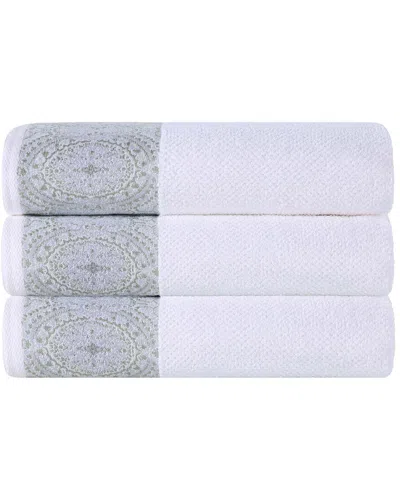 SUPERIOR SUPERIOR SET OF 3 MEDALLION COTTON JACQUARD TEXTURED BATH TOWELS