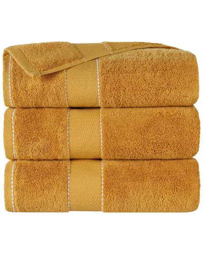 Superior Set Of 3 Niles Giza Cotton Dobby Ultra-plush Thick Soft Absorbent Bath Towels In Yellow