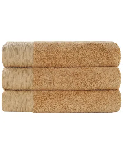 Superior Set Of 3 Rayon Eco-friendly Fluffy Soft Modern Solid Bath Towels In Brown