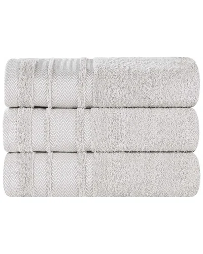 SUPERIOR SUPERIOR SET OF 3 ZERO TWIST COTTON DOBBY BORDER PLUSH SOFT ABSORBENT BATH  TOWELS