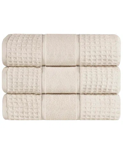 Superior Set Of 3 Zero Twist Cotton Waffle Honeycomb Plush Soft Absorbent Bath Towels
