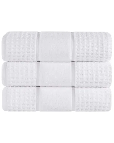 Superior Set Of 3 Zero Twist Cotton Waffle Honeycomb Plush Soft Absorbent Bath  Towels