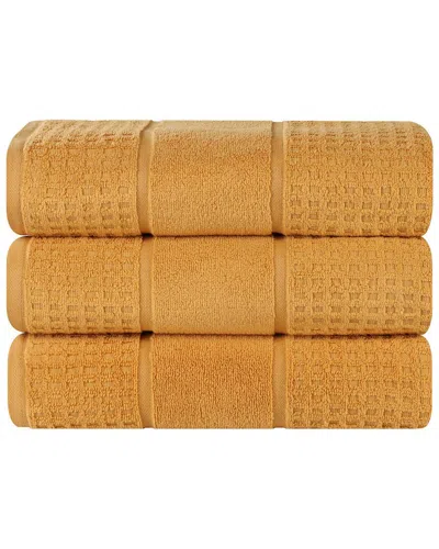 Superior Set Of 3 Zero Twist Cotton Waffle Honeycomb Plush Soft Absorbent Bath  Towels