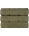 Superior Set Of 3 Zero Twist Cotton Waffle Honeycomb Plush Soft Absorbent Bath Towels In Green
