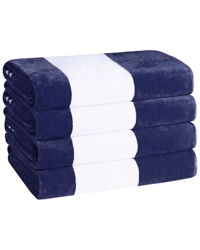 Superior Set Of 4 Cabana Stripe Oversized Cotton Beach Towels In Blue